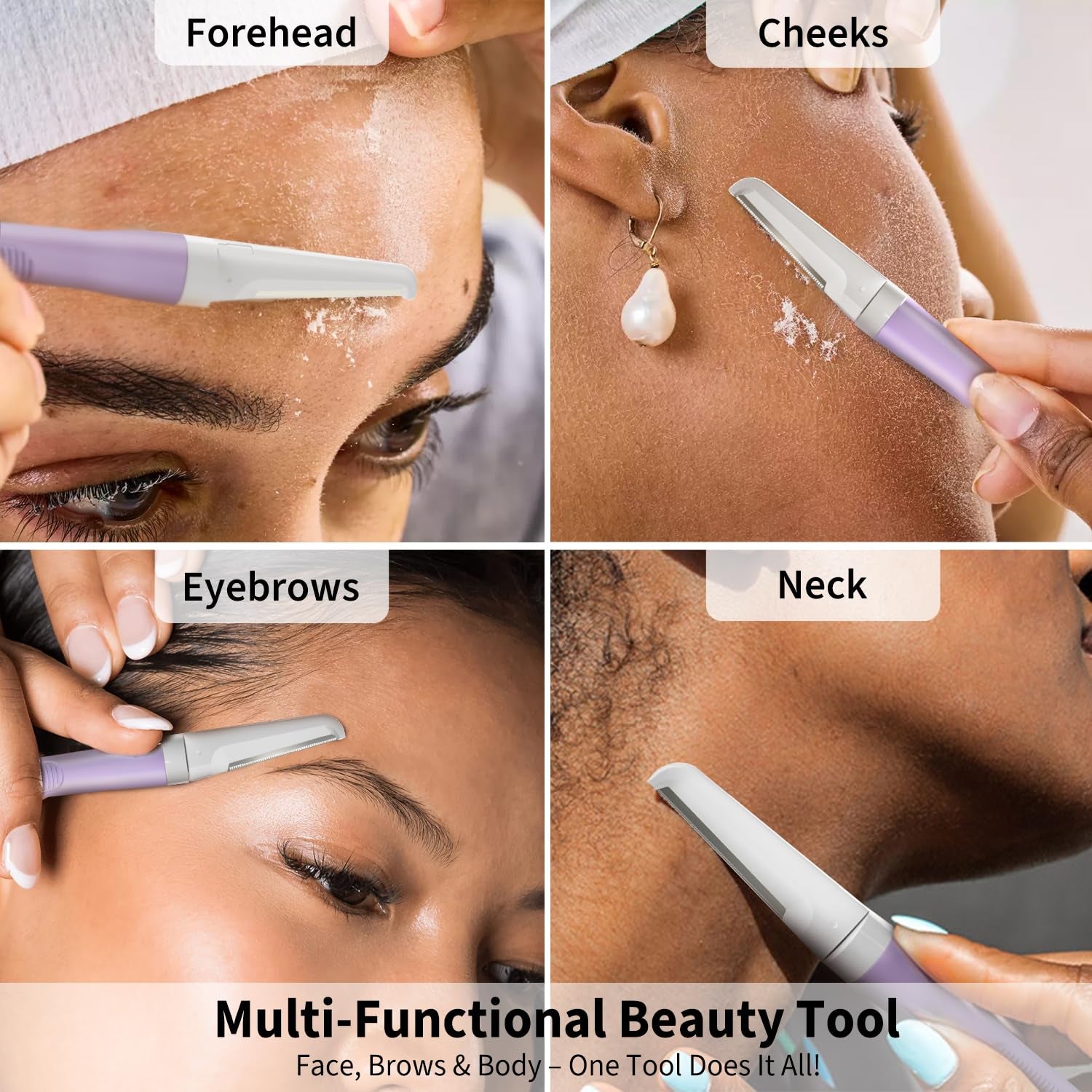 Dermaplane Razor for Women Face, Precision Face Razors for Women, Dermaplaning Tool, Gentle Exfoliation, Facial Hair Removal and Perfectly Shape Brows, Reusable Metal Handle with 4 Microblades, Purple