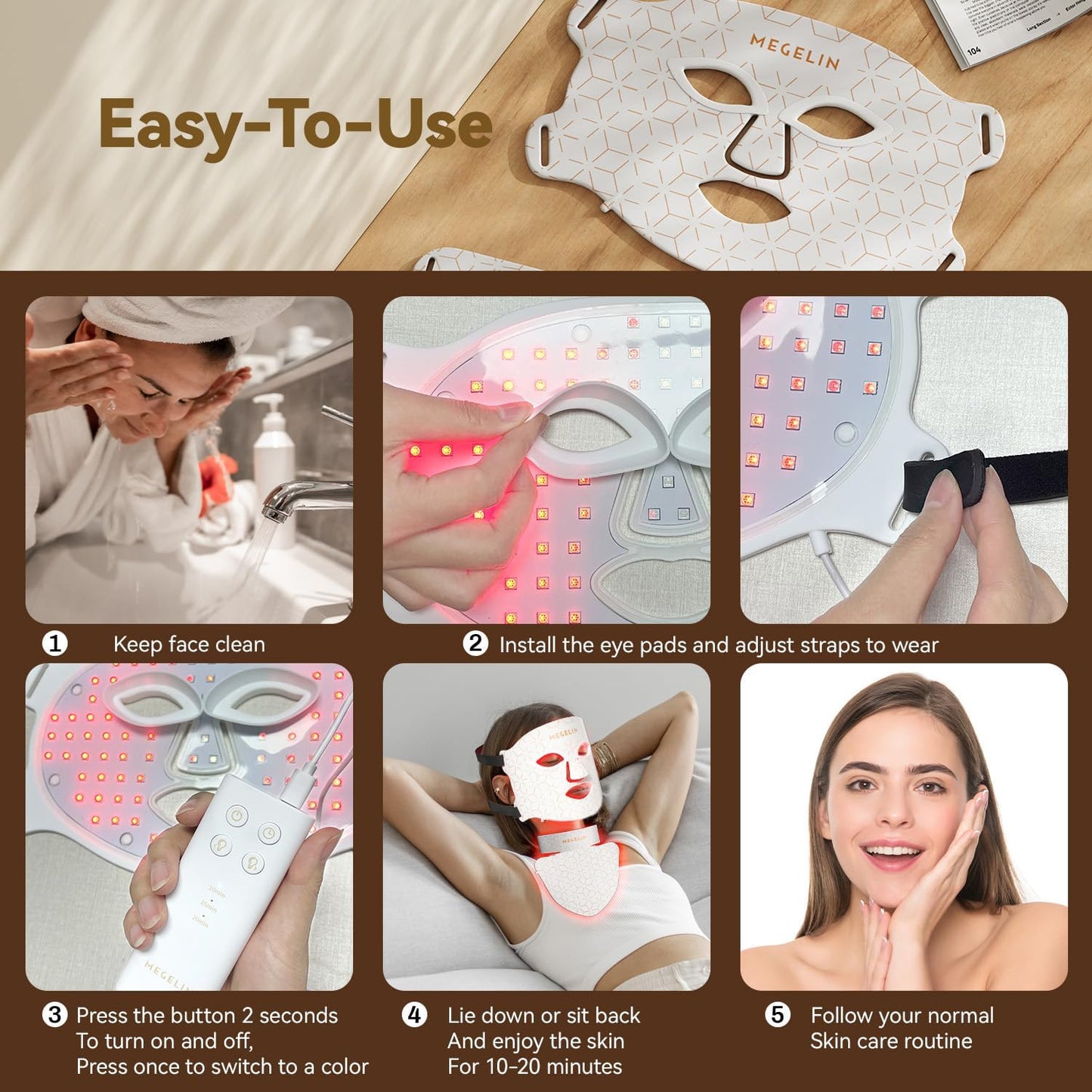 7 Colors Led Red Light Therapy Face & Neck Mask, Led Light Therapy Mask for Face