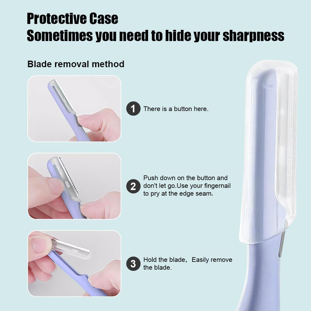 Eyebrow Trimmer with LED Light, Portable Facial Hair Remover, Non-Vibrating Hair Removal Dermaplaning Tools with 2 Replacement Heads and Brush for Peach Fuzz Chin Cheek